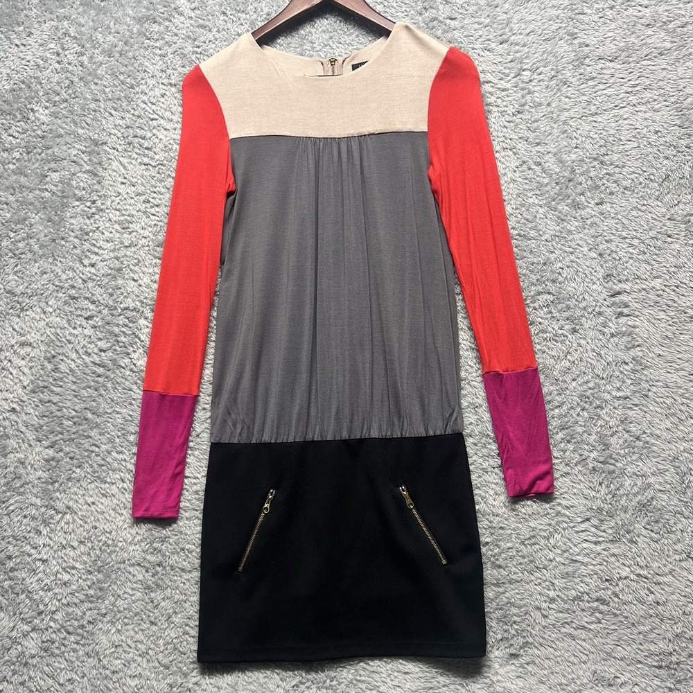 Ted Baker Dress Womens 1 US 4 Pandia Colorblock Silk Blend Long Sleeve Preppy